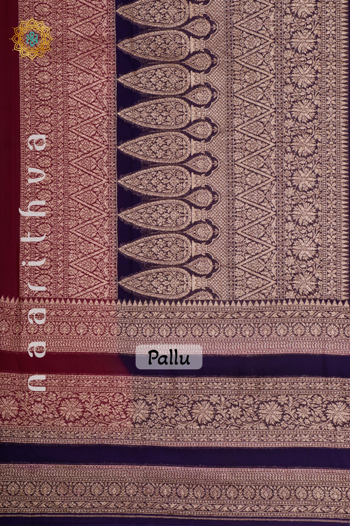 RED WITH PURPLE, PINK & NAVY BLUE - PURE HANDLOOM KHADDI GEORGETTE BANARAS