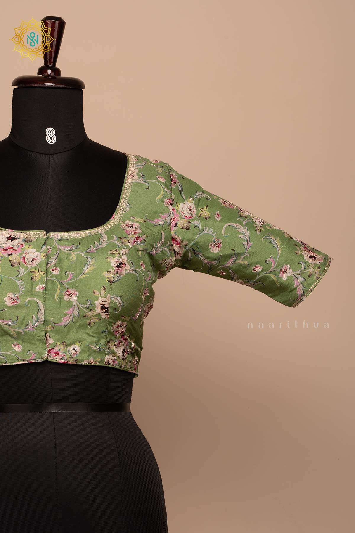 GREEN - PRINTED DOLA SILK READYMADE BLOUSE