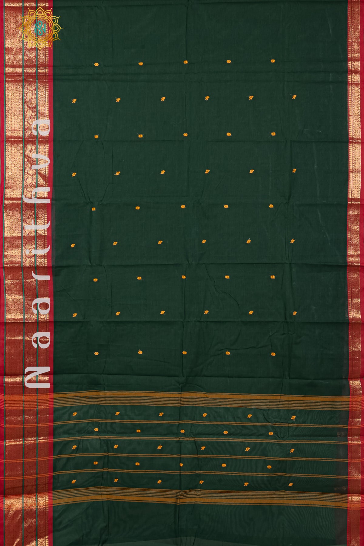 BOTTLE GREEN WITH MAROON - CHETTINAD COTTON