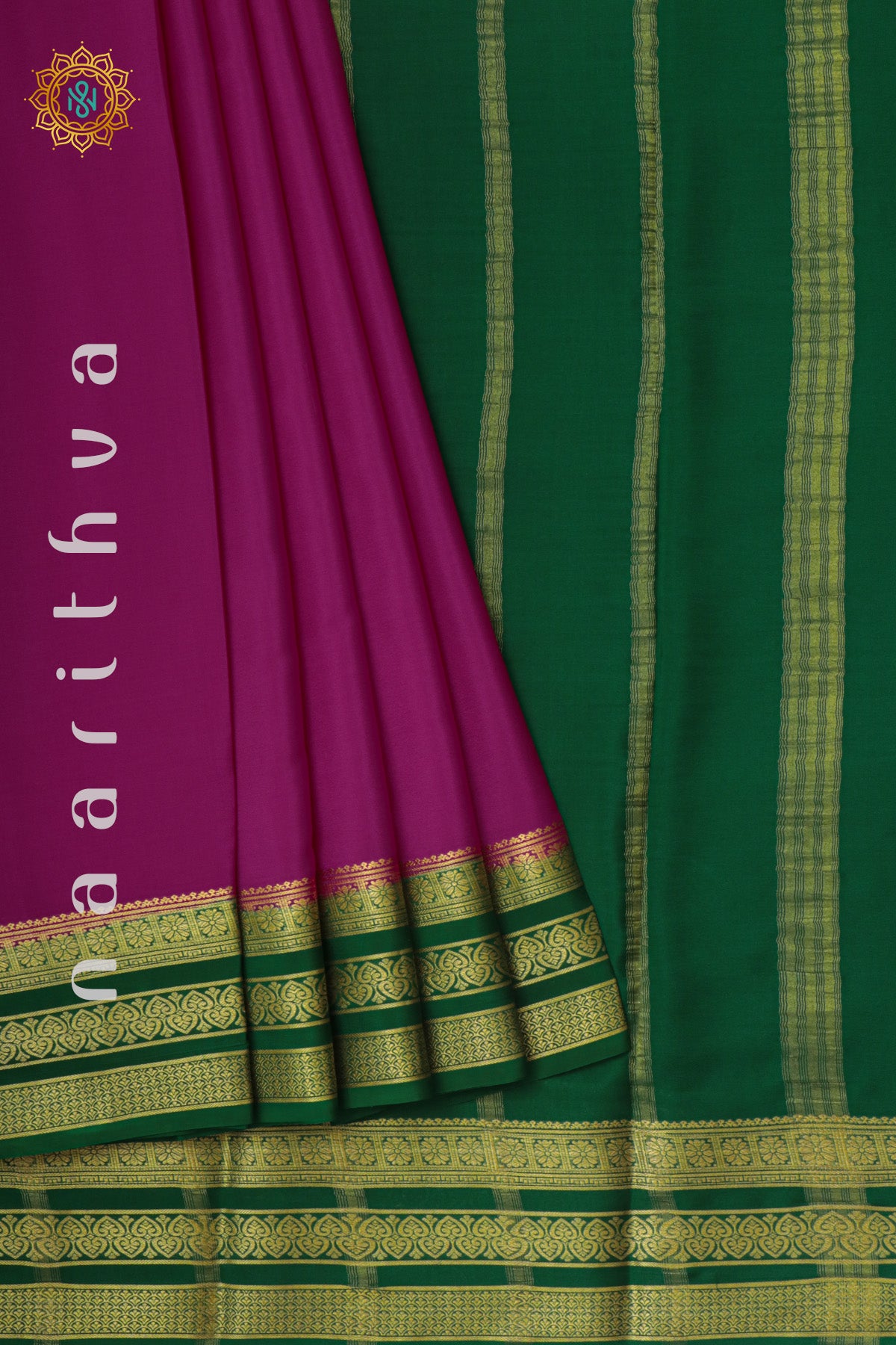 PINK WITH GREEN - PURE MYSORE CREPE SILK