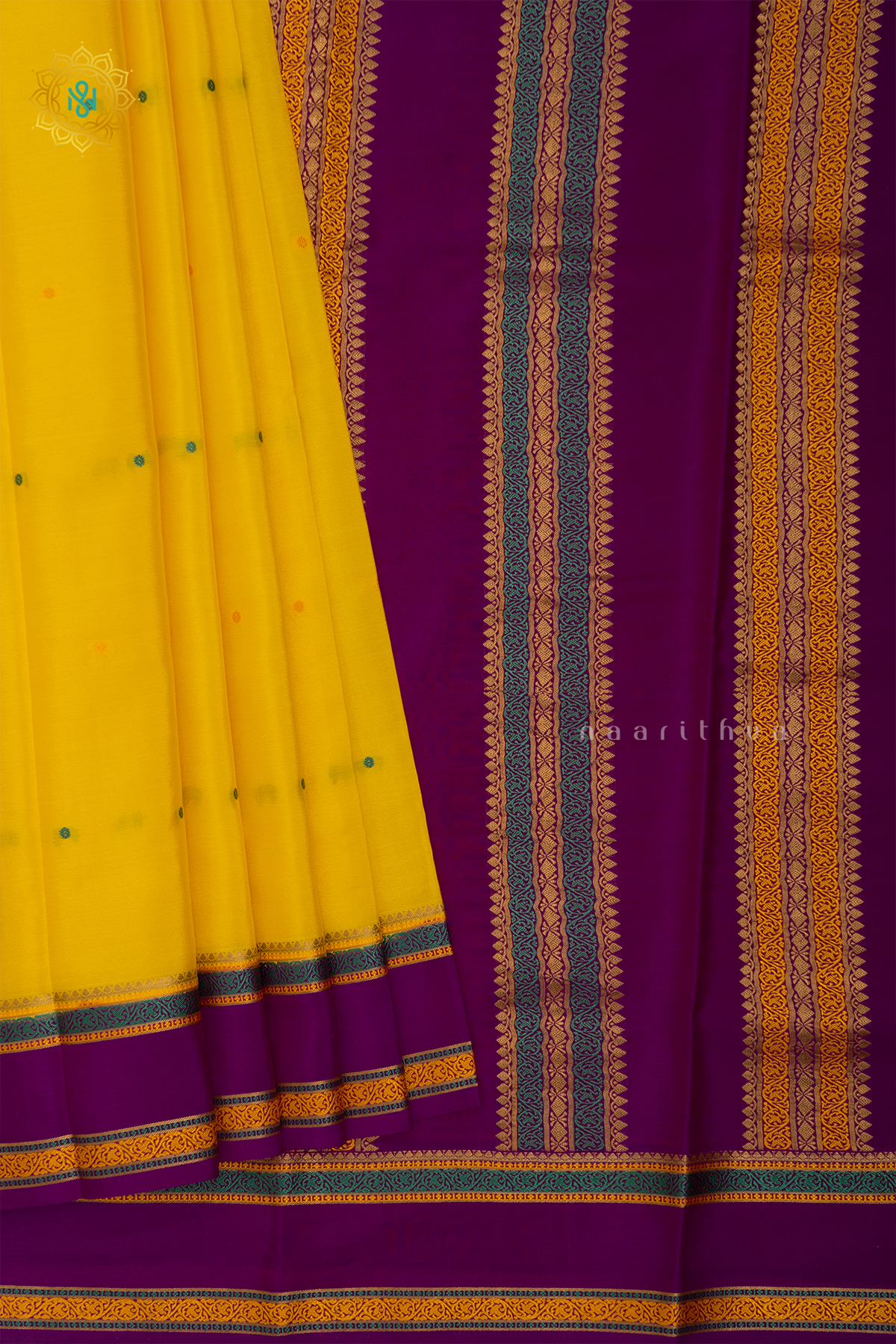 LIGHT YELLOW WITH MAGENTA - PURE MYSORE CREPE SILK