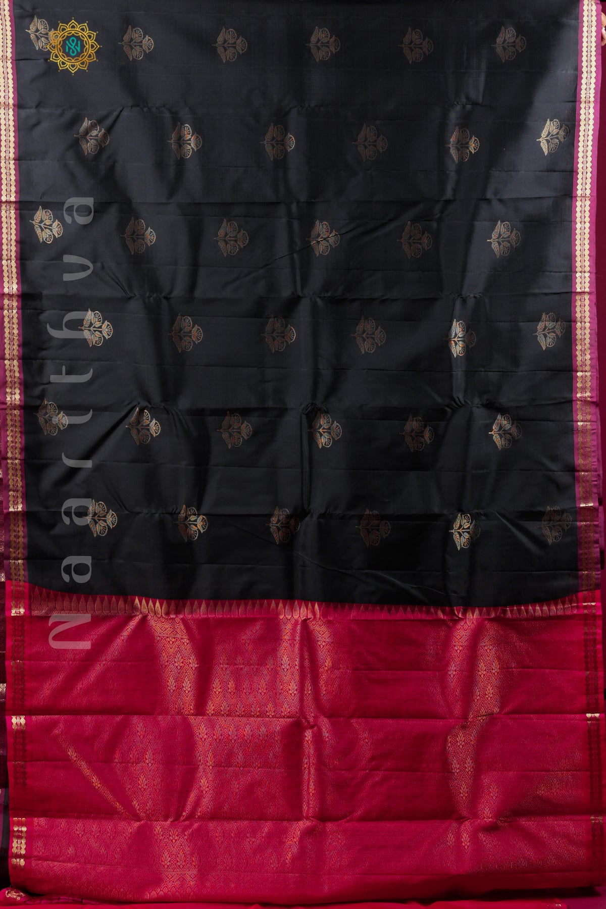 BLACK WITH MAGENTA - KANJIVARAM PURE MIX