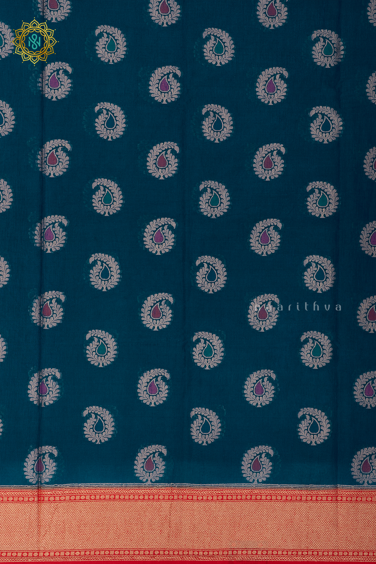 CYAN BLUE WITH RED - JUTE COTTON