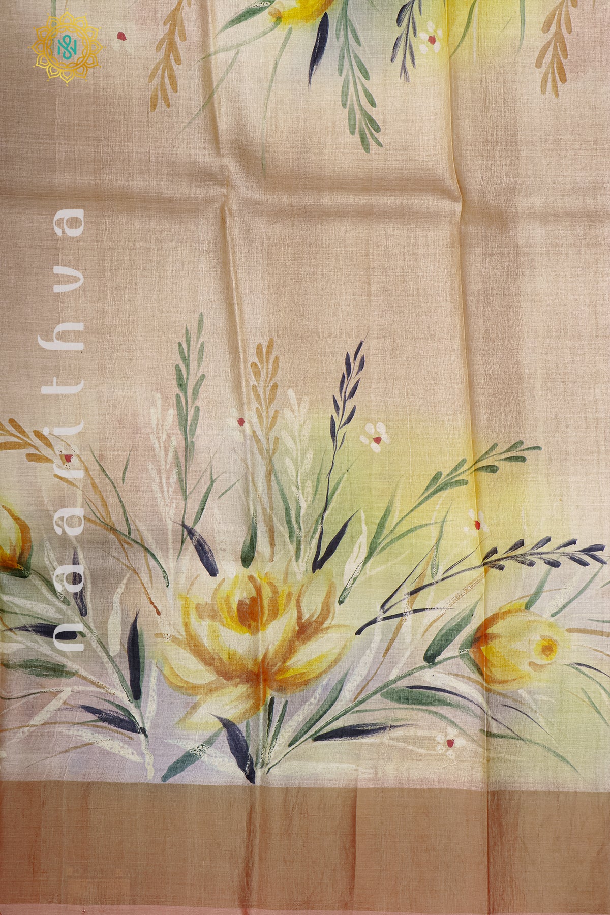 PEACH WITH BIEGE - PURE TUSSAR SILK