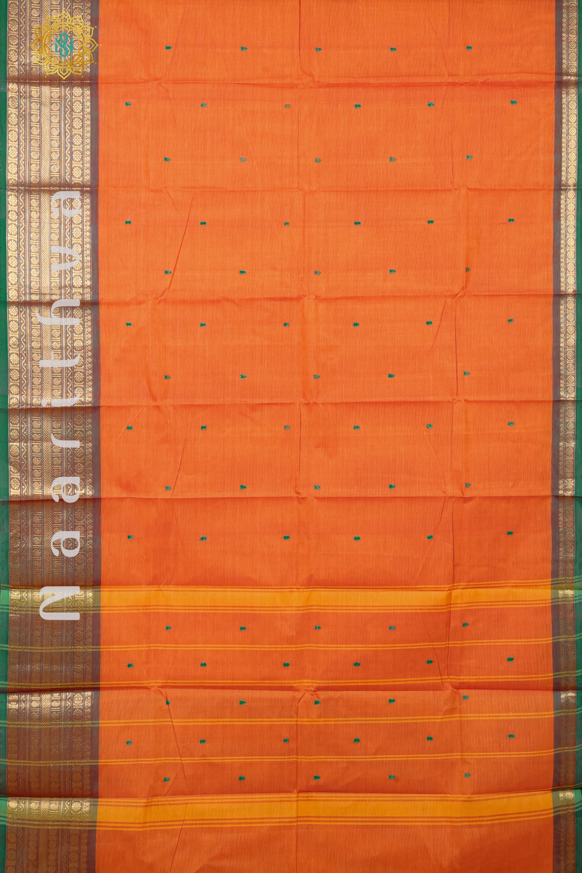 ORANGE WITH GREEN - CHETTINAD COTTON