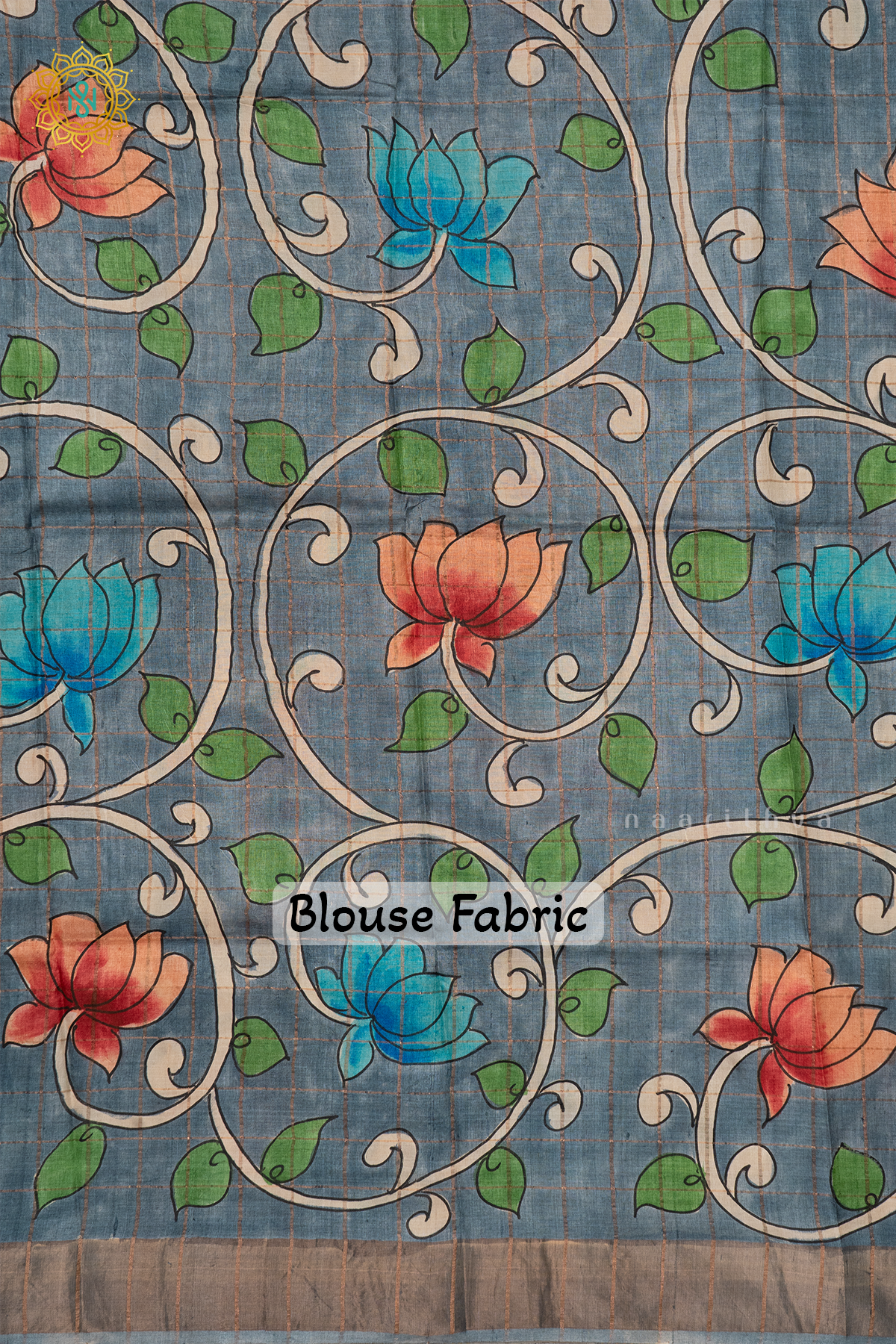 PEACH WITH AQUA BLUE - PURE TUSSAR SILK