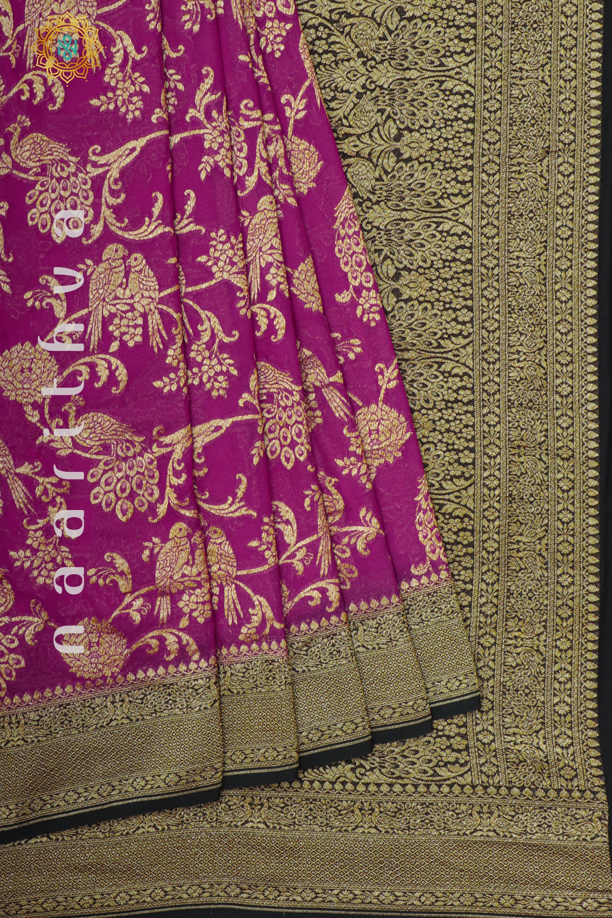 PINK WITH BLACK - PURE BANARASI KHADDI GEORGETTE