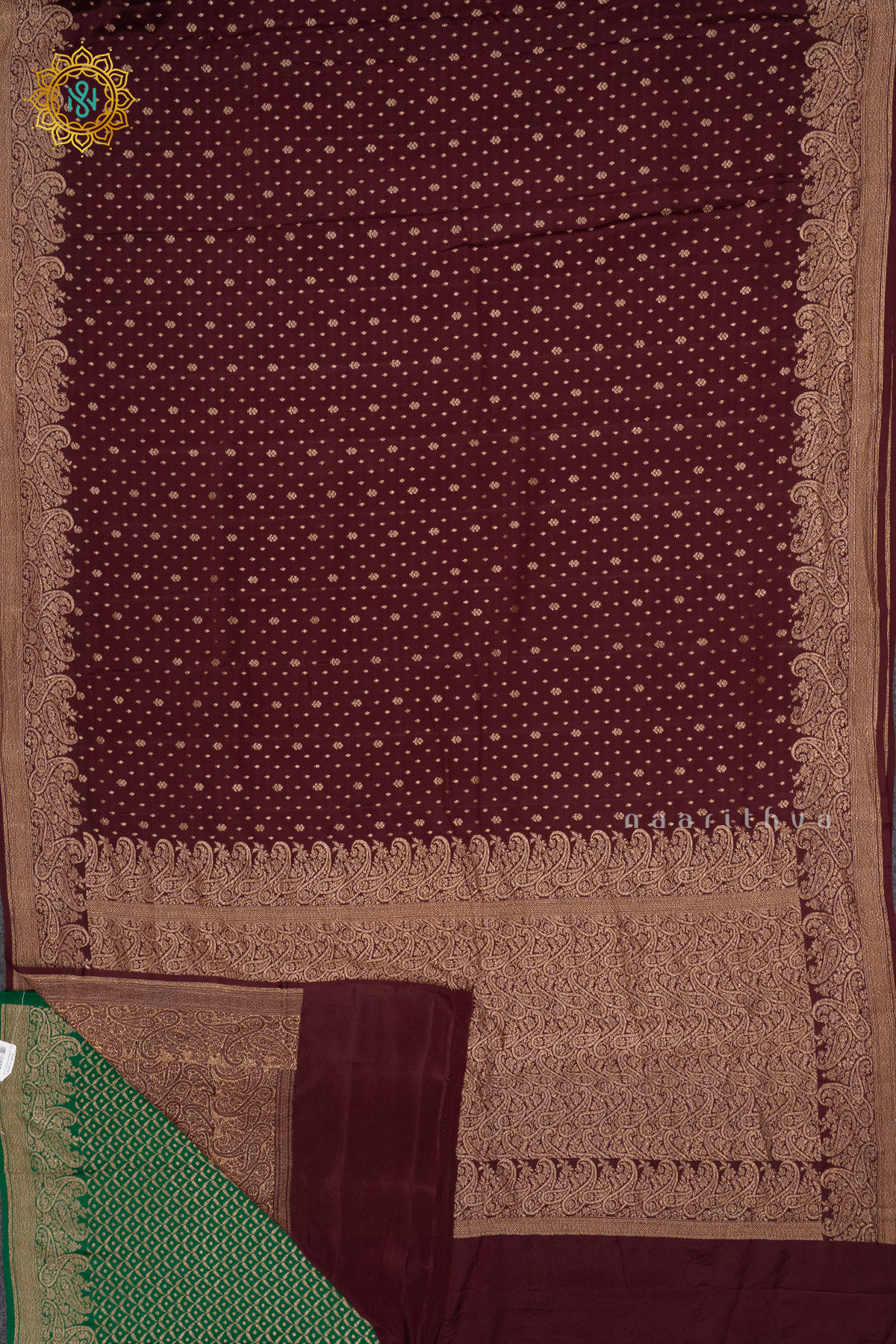 BROWN WITH GREEN - PURE BANARASI CREPE
