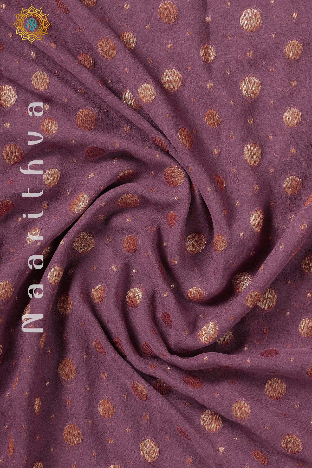 MAUVE WITH GREEN - PURE HANDLOOM KHADDI GEORGETTE BANARAS