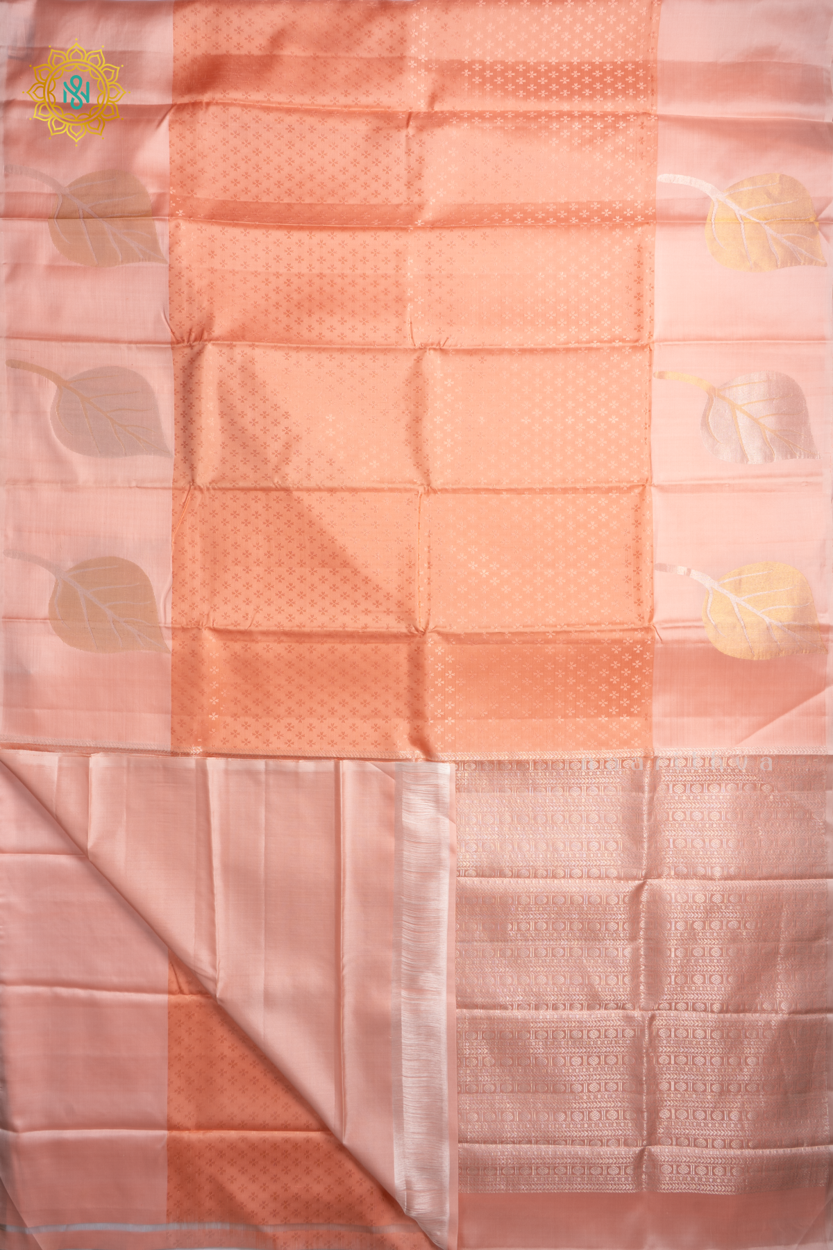 Peachish Pink with Light Pink Pure Kanjivaram Silk Saree with Zari Woven Buttas and Zari Border
