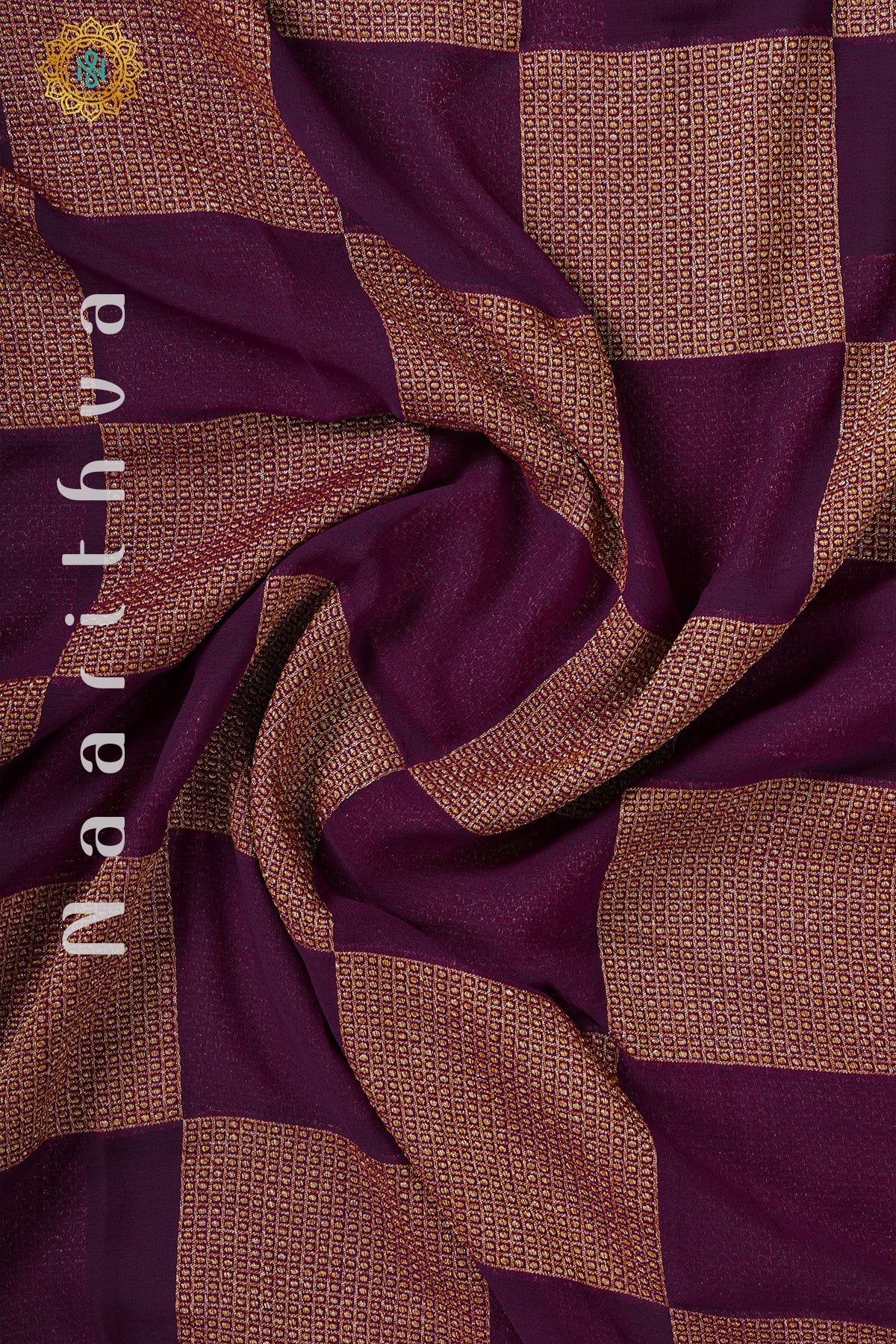 PURPLE WITH GREEN - PURE HANDLOOM KHADDI GEORGETTE BANARAS