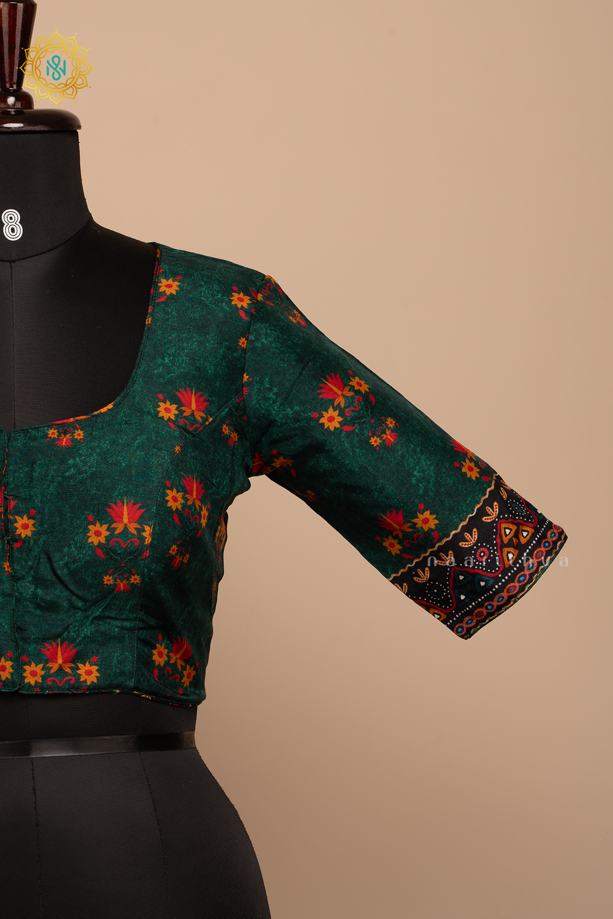 Green - Dola Silk Readymade Blouse Allover Prints On the Body