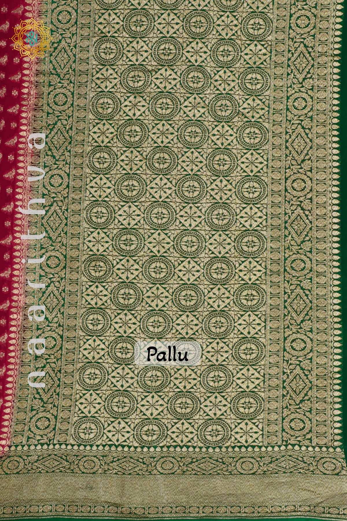 RED WITH GREEN - PURE HANDLOOM KHADDI GEORGETTE BANARAS