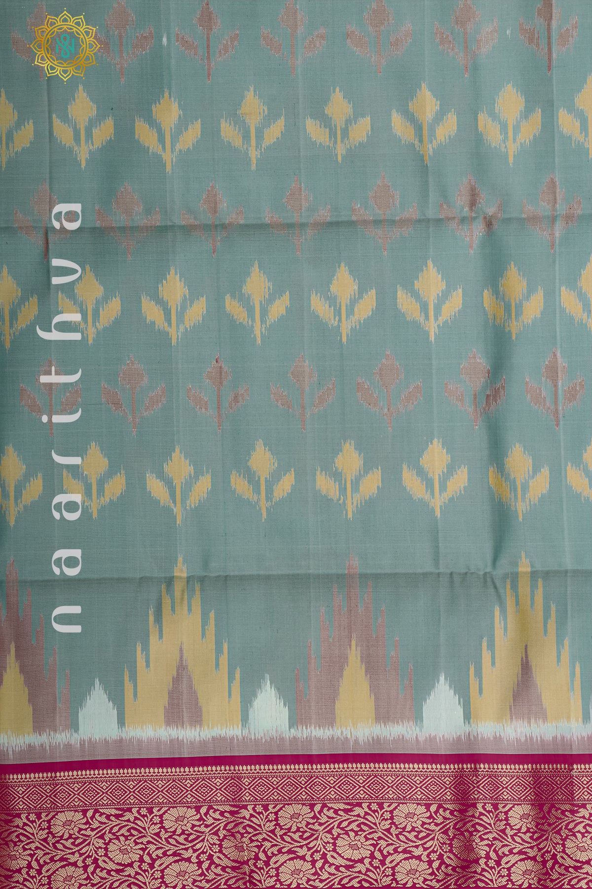 AQUA GREEN WITH PINK - PURE IKAT SOFT SILK