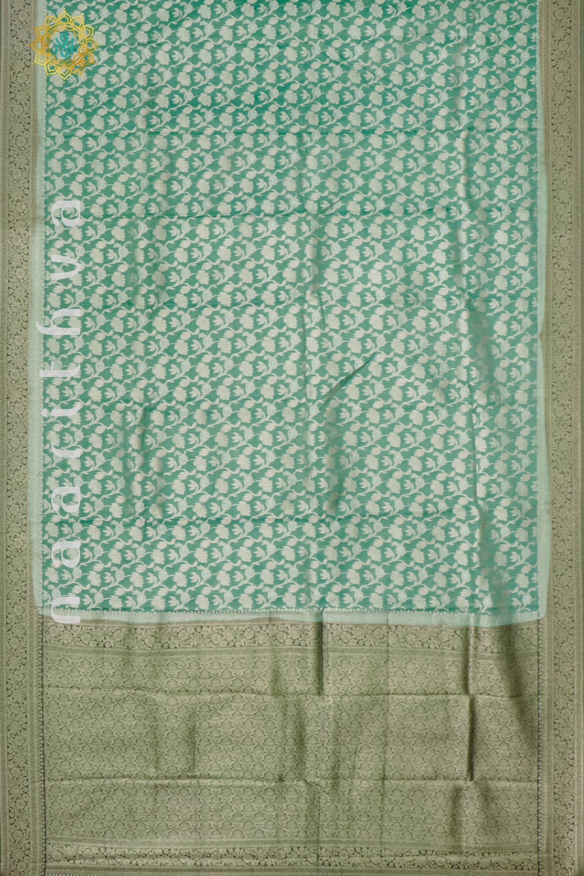 AQUA BLUE WITH BOTTLE GREEN - SEMI TISSUE GEORGETTE