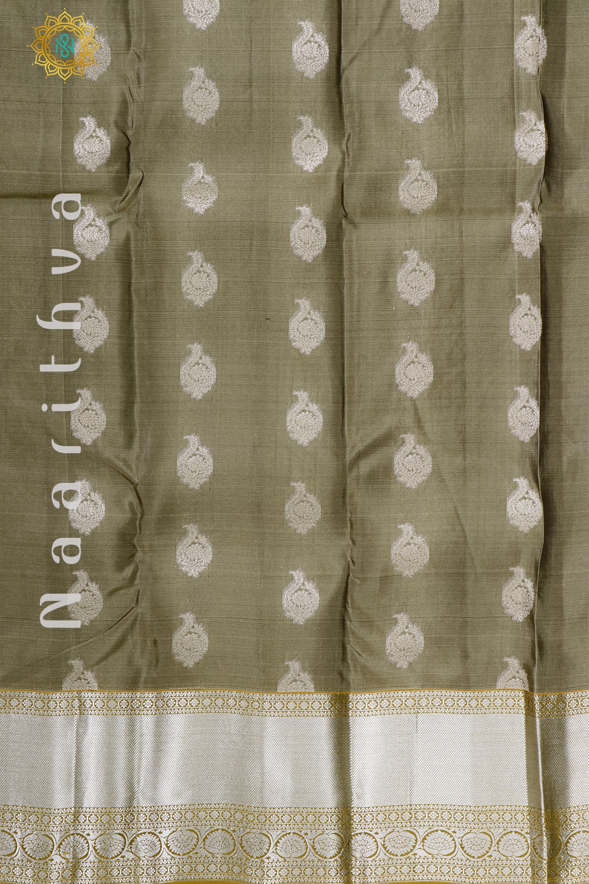 GREYISH OLIVE GREEN WITH MUSTARD - KANJIVARAM PURE MIX