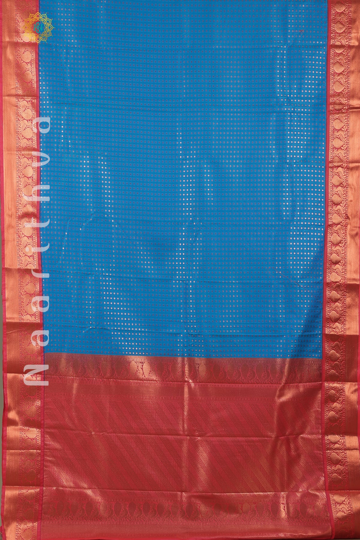 BLUE WITH PINK - SEMI KANCHI WITH CONTRAST BORDER