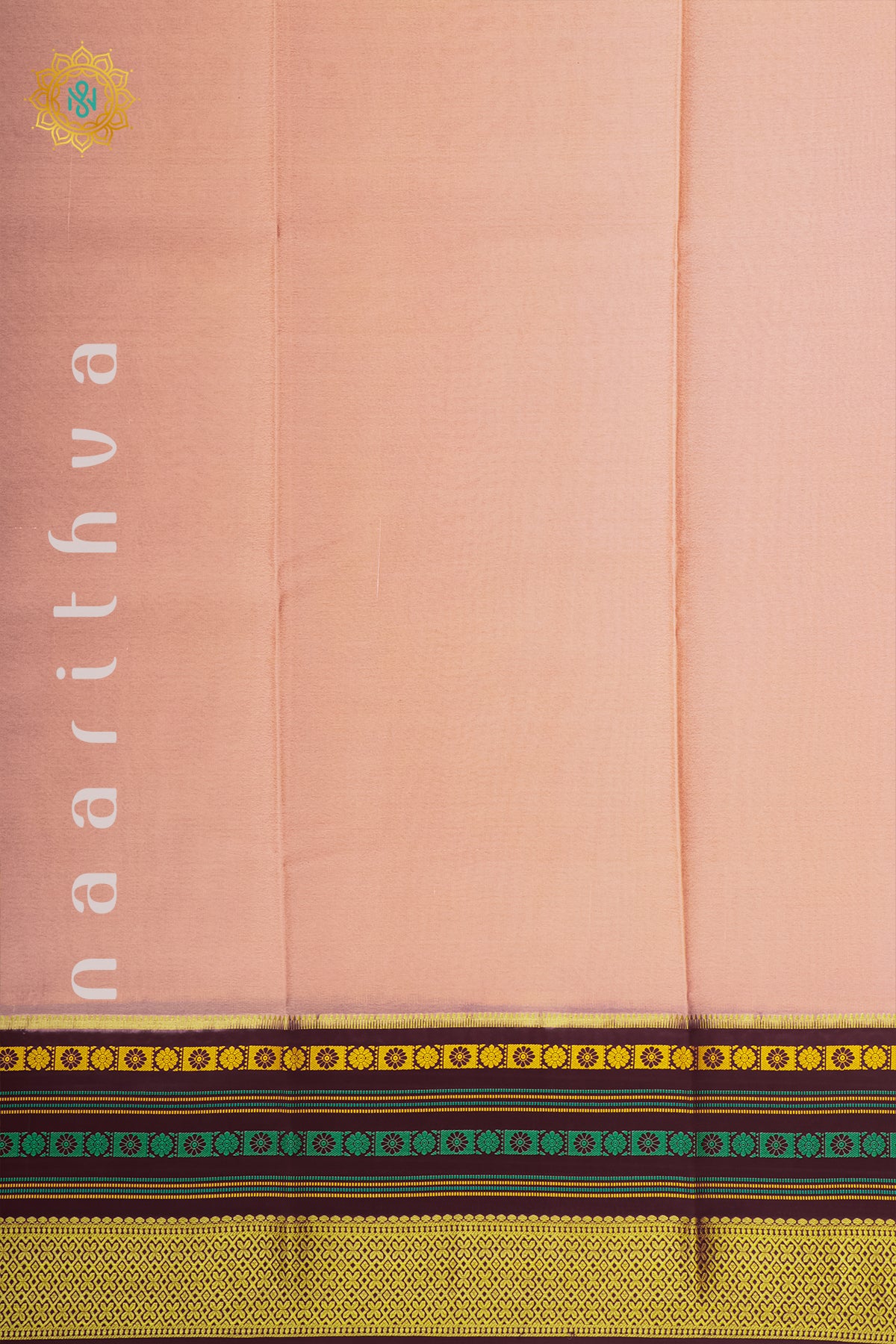 PEACH WITH BROWN - PURE MYSORE CREPE SILK