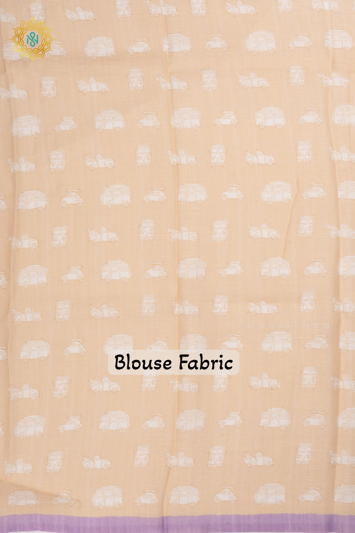 White with Lavender Linen Cotton Saree with Allover Pastel Vintage Vehicle Prints and Contrast Border