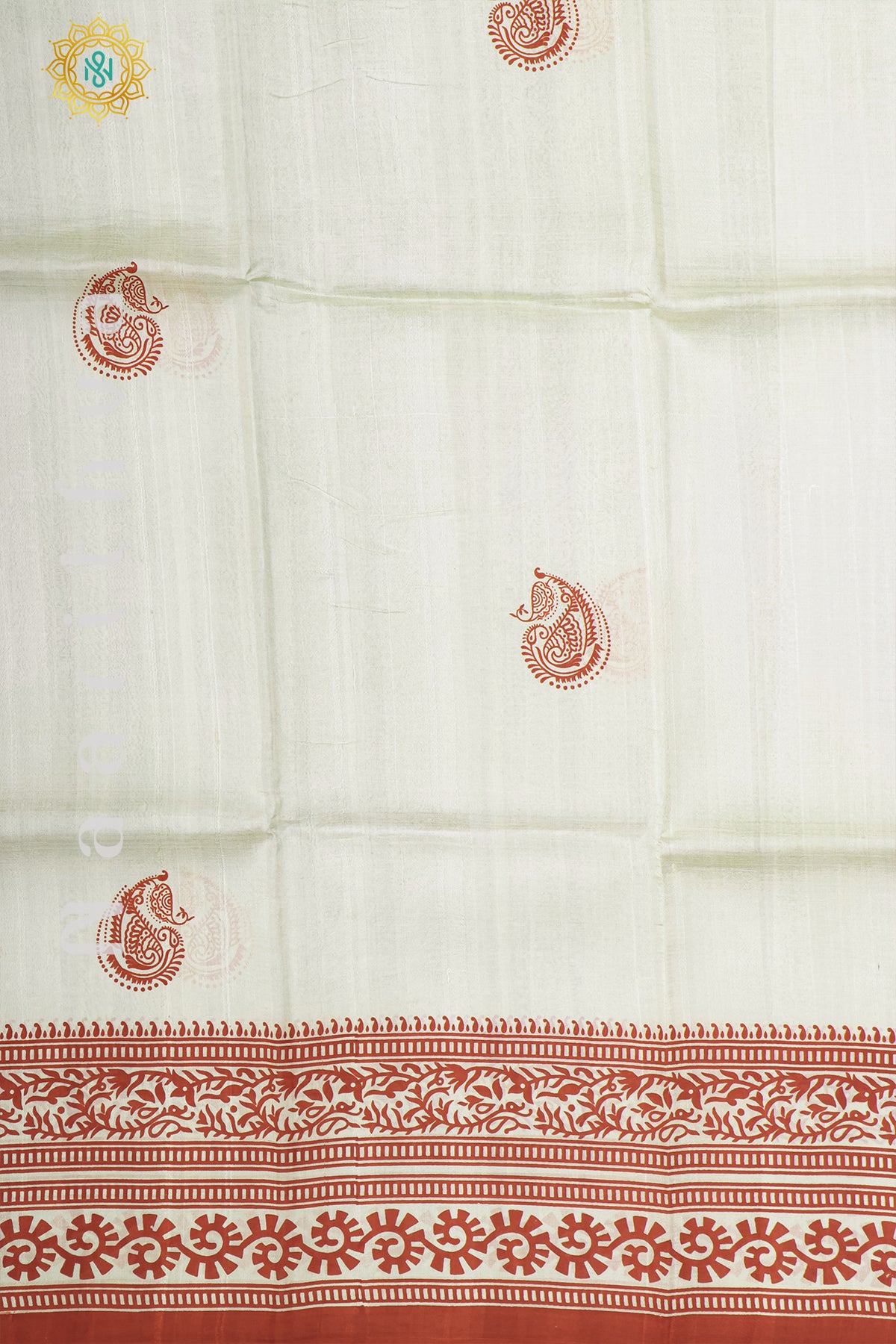 WHITE WITH RED - PURE MULBERRY SILK WITH BLOCK PRINT