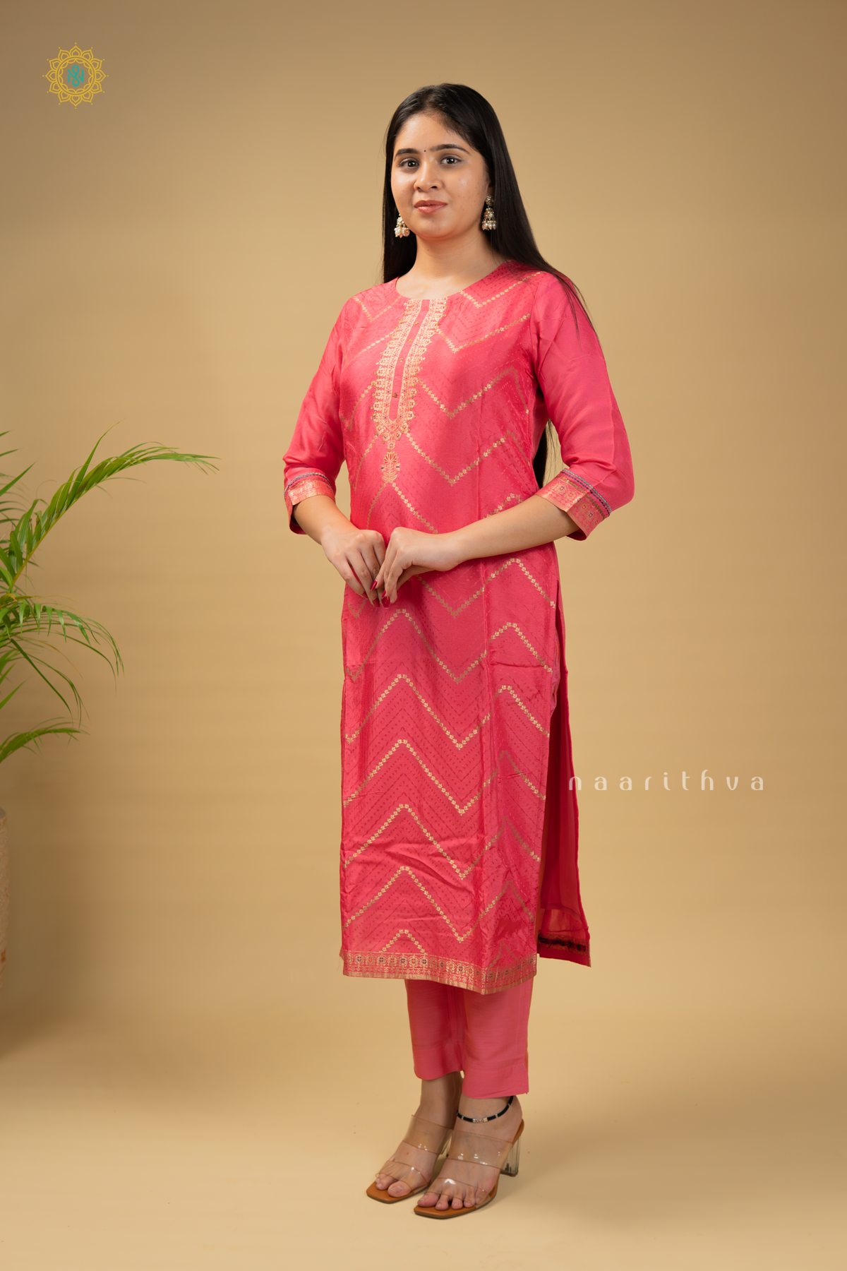 PEACHISH PINK - BANARASI SILK 2PC SALWAR SUIT WITH TOP & BOTTOM