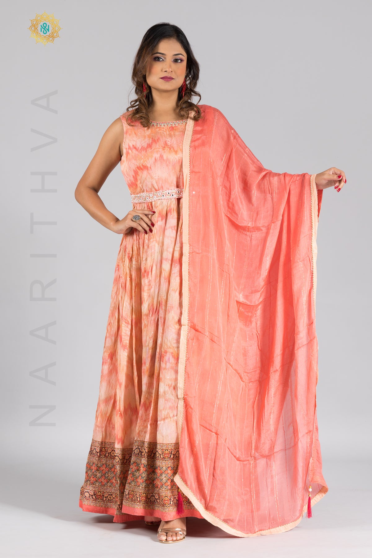 Anarkali gown + dupatta ARD449 ( XS , Dark peach ) - Dress - ALANKRITHA,  Anthinad, Kottayam, Kerala