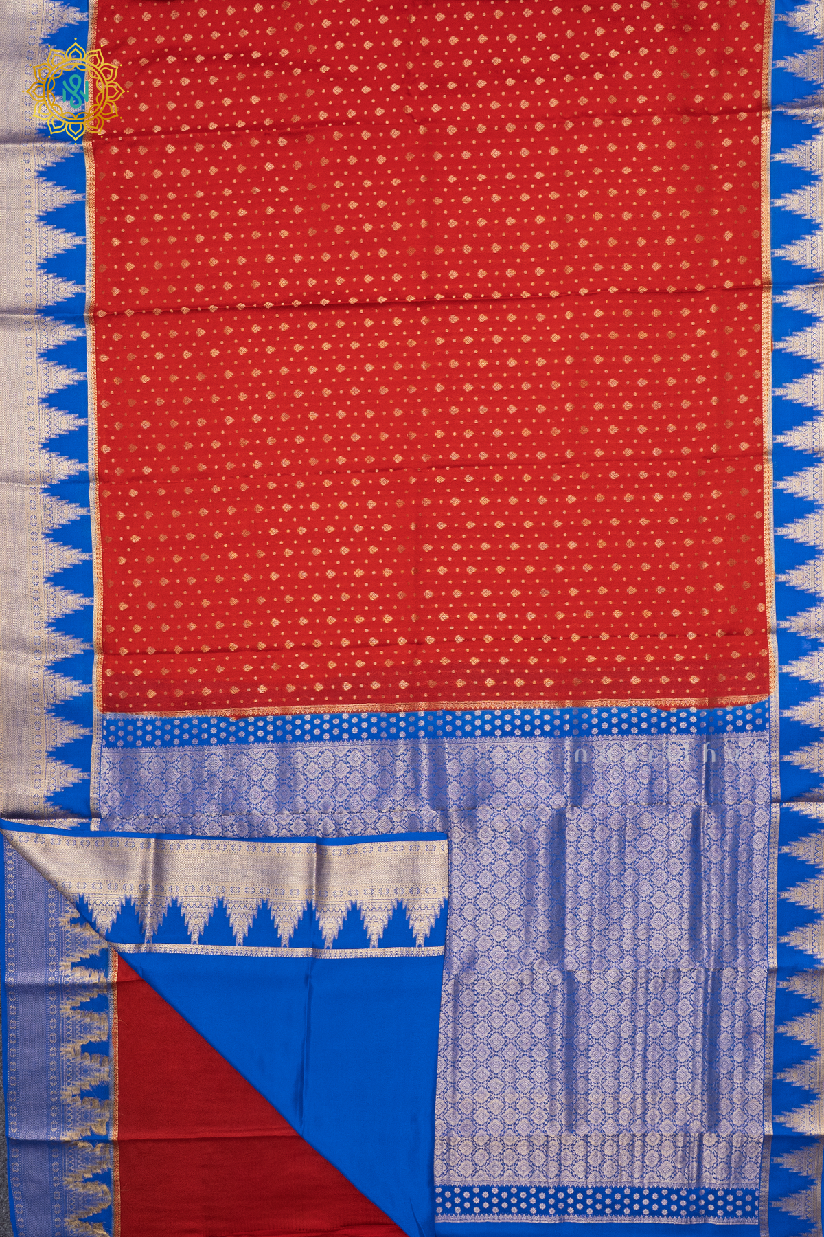 RED WITH BLUE - PURE MYSORE CREPE SILK