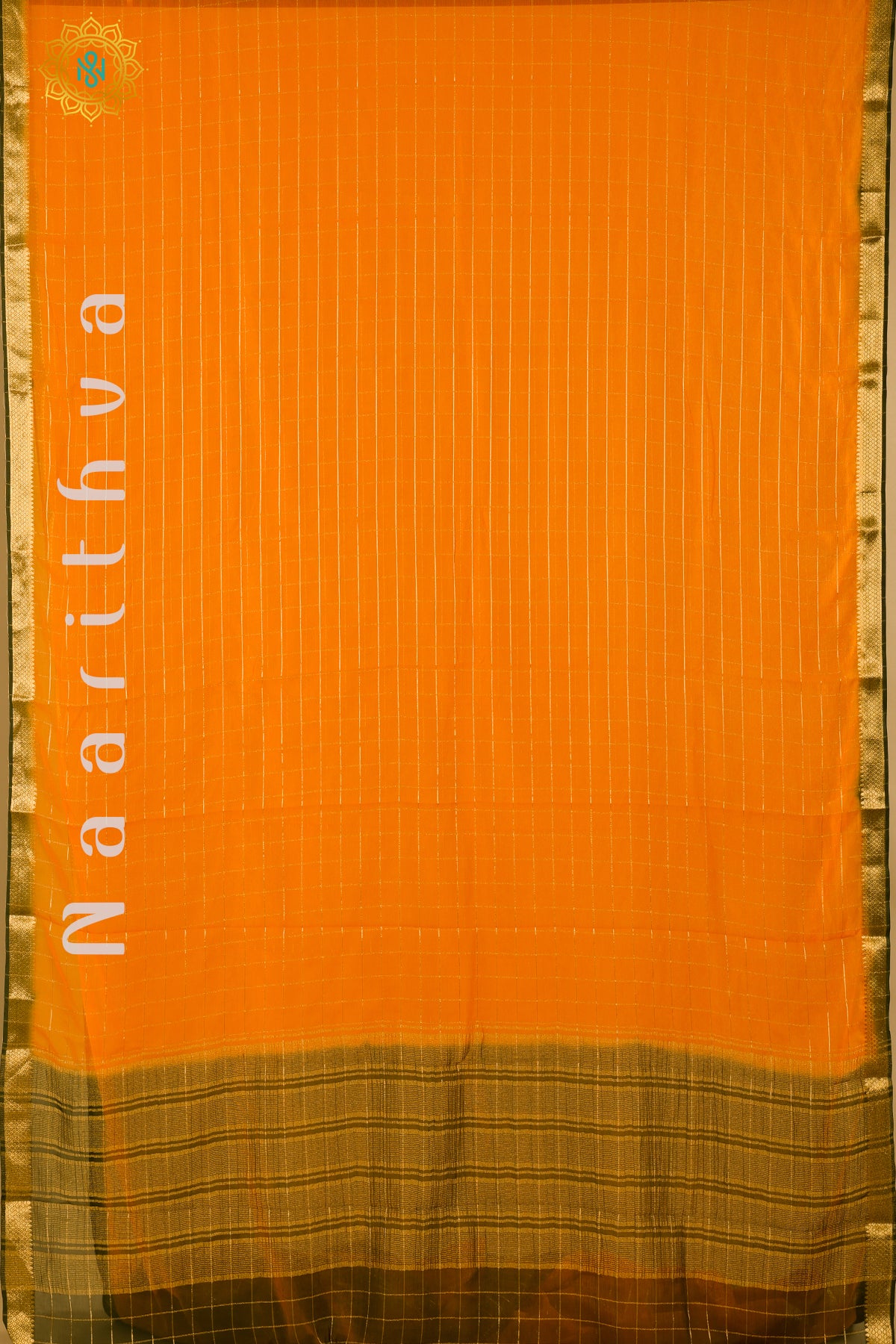 MUSTARD ORANGE WITH GREEN - CHIFFON GEORGETTE WITH CHECKED PATTERN
