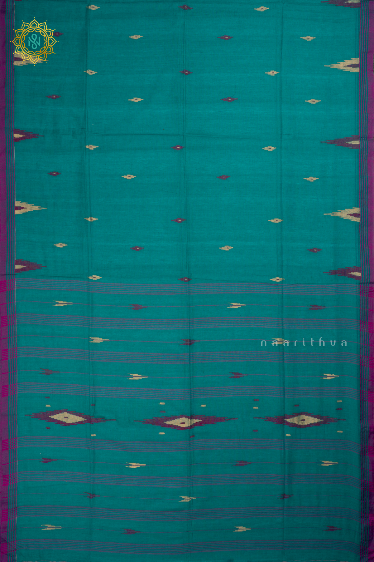 CYAN BLUE - MUL COTTON SAREE ALLOVER THREAD WOVEN BUTTAS AND CONTRAST BORDER