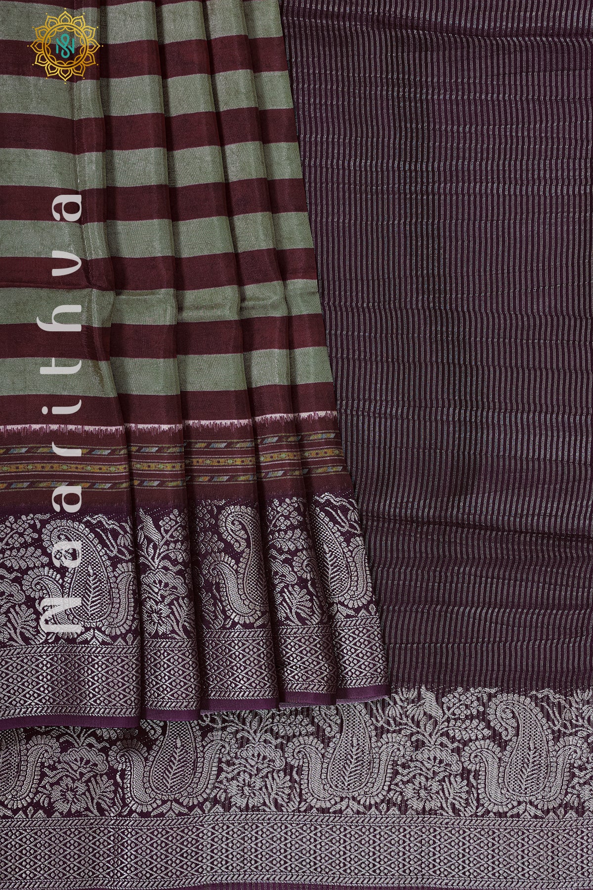 PISTA GREEN WITH WINE - SEMI CREPE SILK