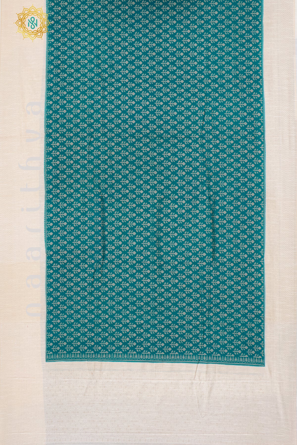 CYAN GREEN WITH OFF WHITE - JUTE COTTON