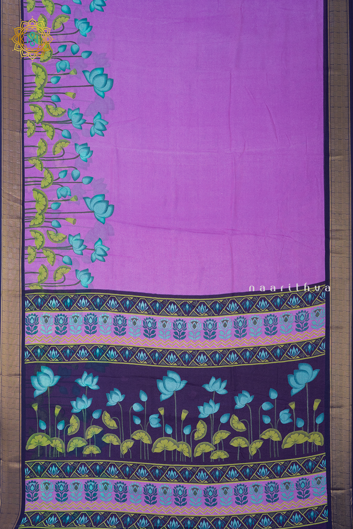 LAVENDER WITH NAVY BLUE - SEMI GEORGETTE