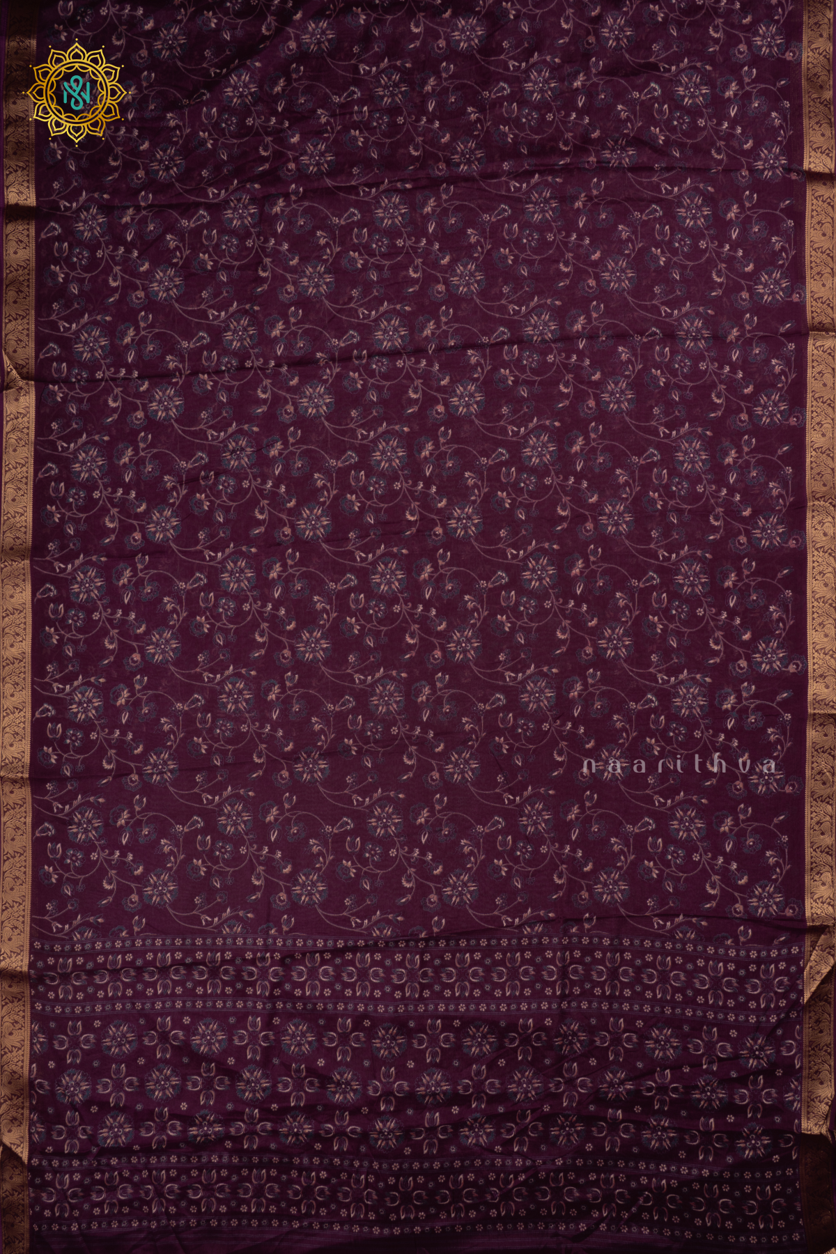 Wine Semi Georgette  Saree With Printed Body And Zari Border