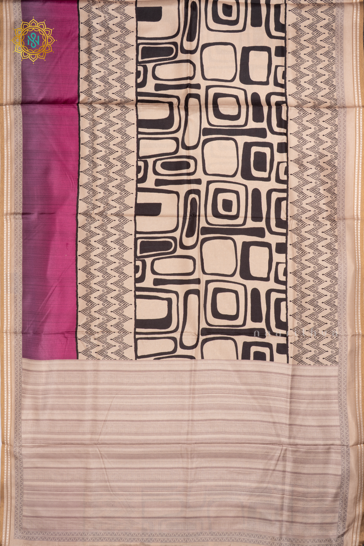 BEIGE WITH PINK - SEMI CREPE SILK SAREE DIGITAL PRINTS AND ZARI WOVEN BORDER