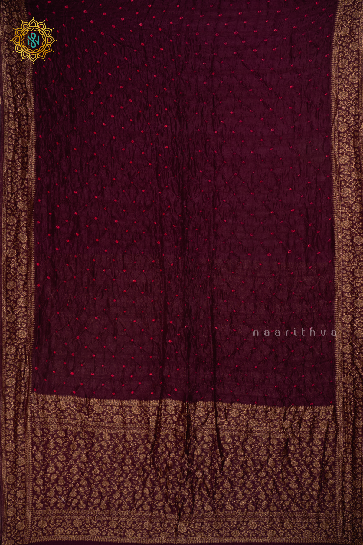 WINE - SEMI TUSSAR WITH BANDHANI TIE & DYE