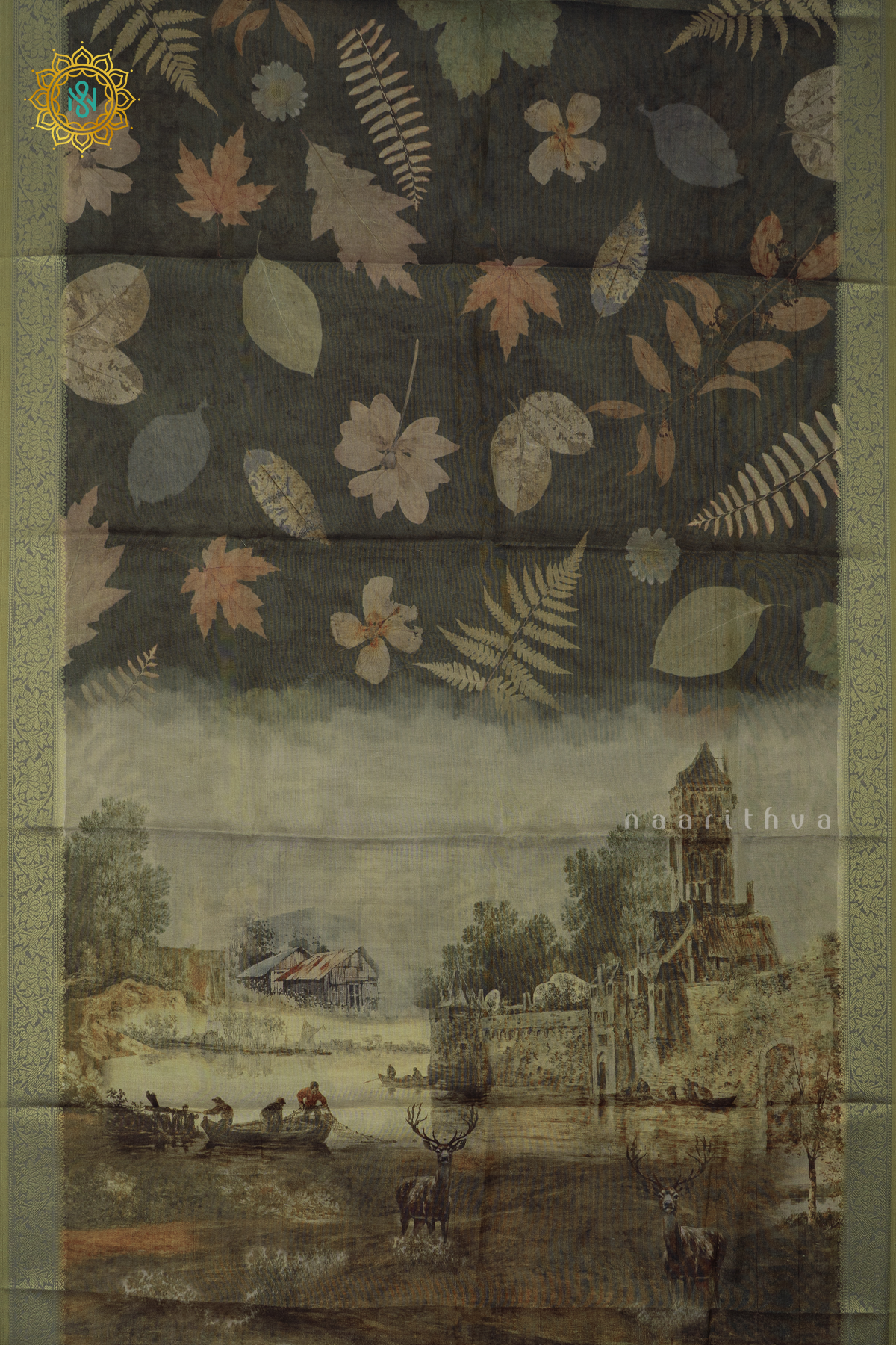 BOTTLE GREEN WITH SAGE GREEN - LINEN TISSUE