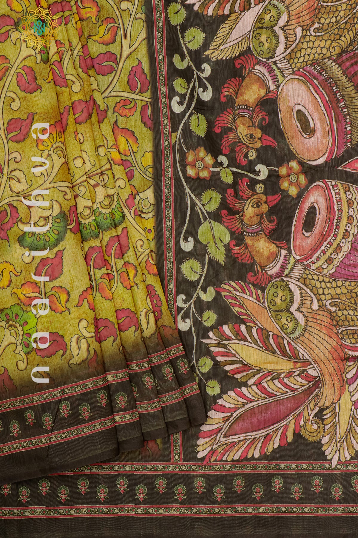 YELLOW WITH GREEN - CHANDERI SILK COTTON