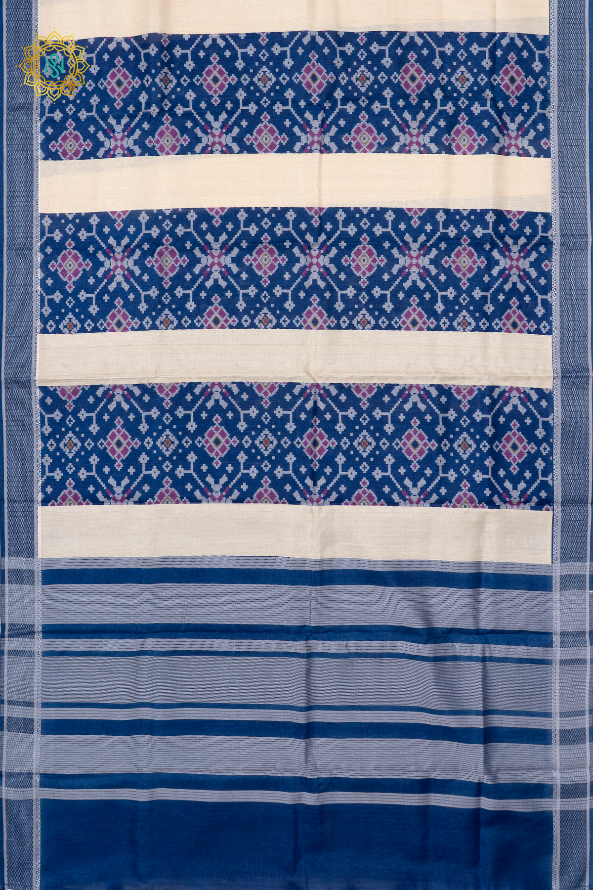 BLUE WITH OFF WHITE - SEMI TUSSAR SILK