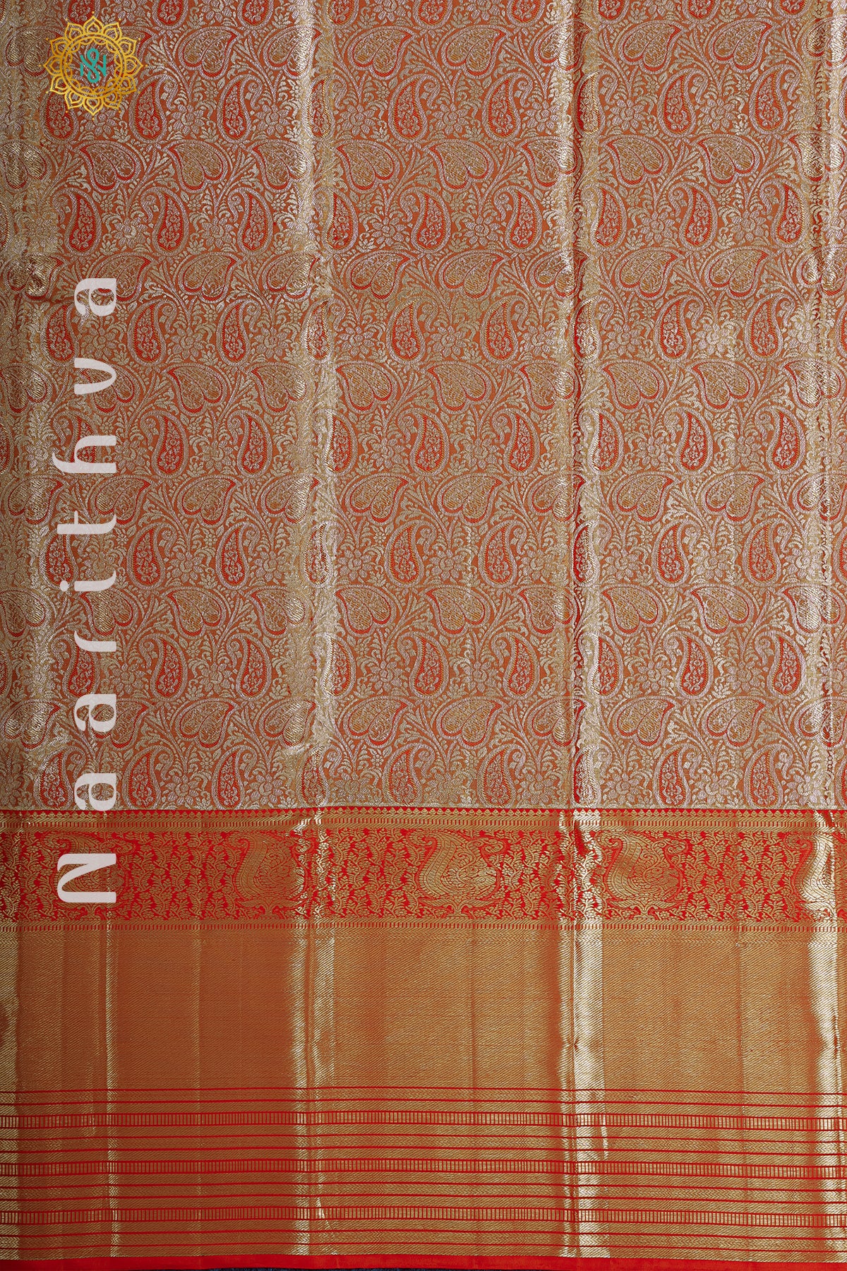 GOLD TISSUE WITH RED - PURE KANJIVARAM SILK