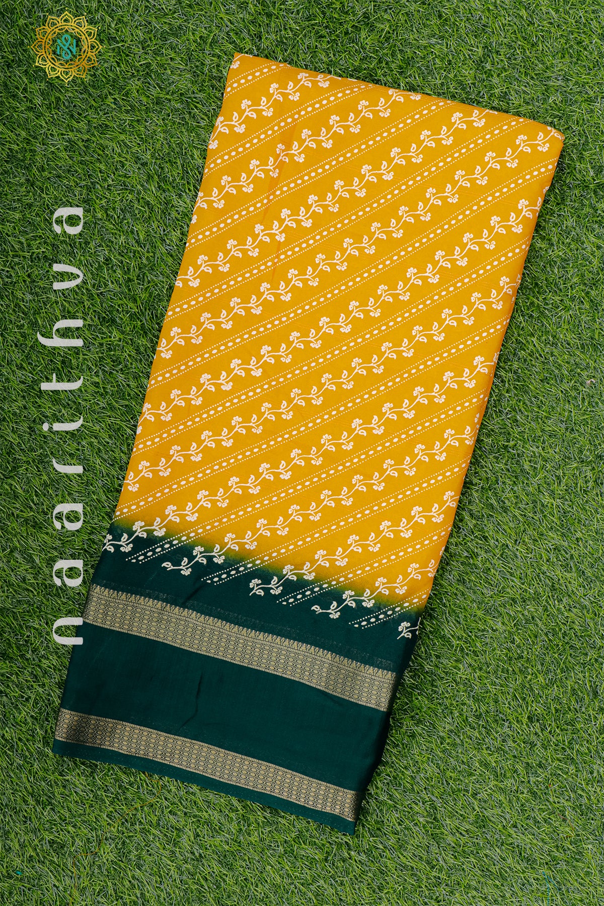 YELLOW WITH BOTTLE GREEN - SEMI GEORGETTE