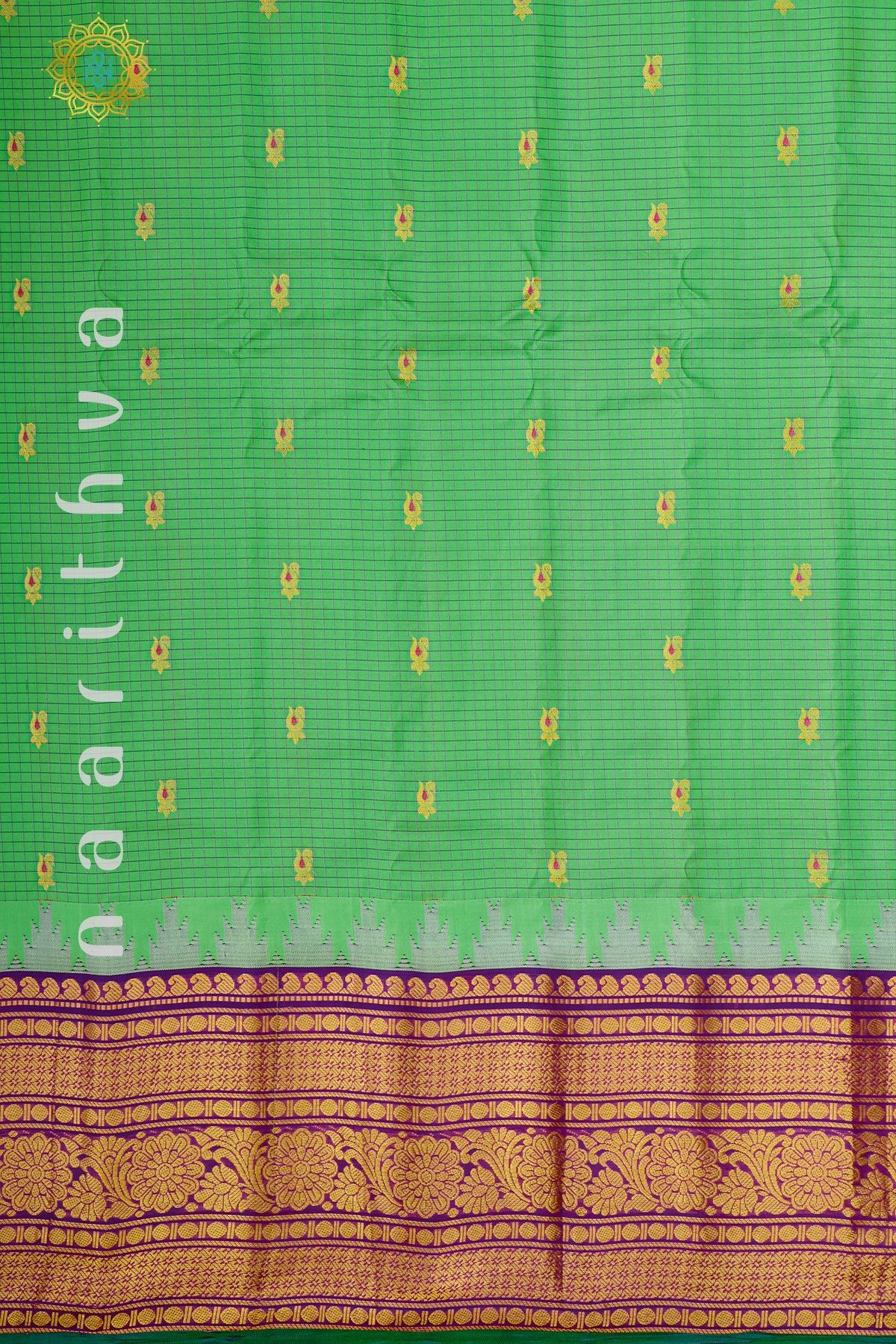 GREEN WITH PURPLE - PURE GADWAL SILK