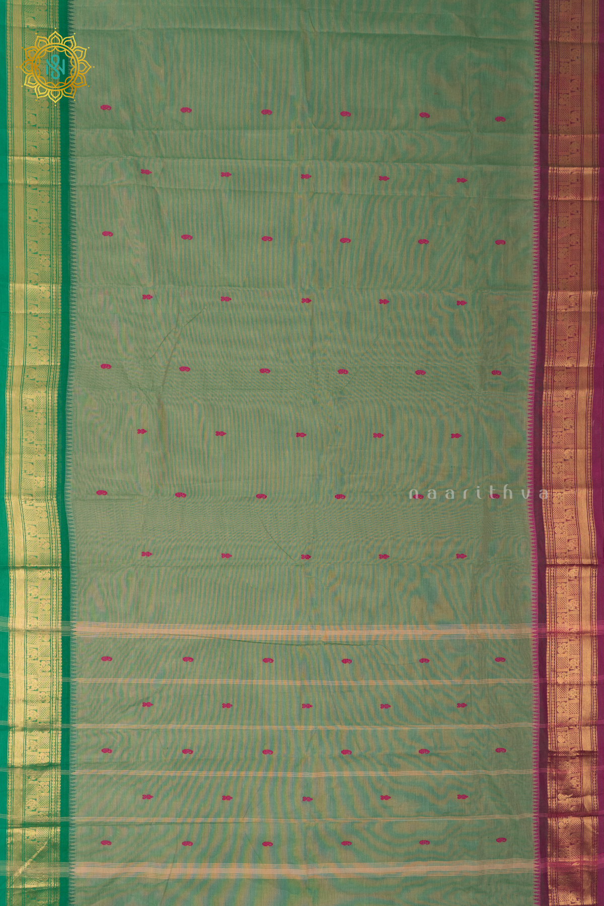 SAGE GREEN WITH GREEN & PINK - CHETTINAD COTTON