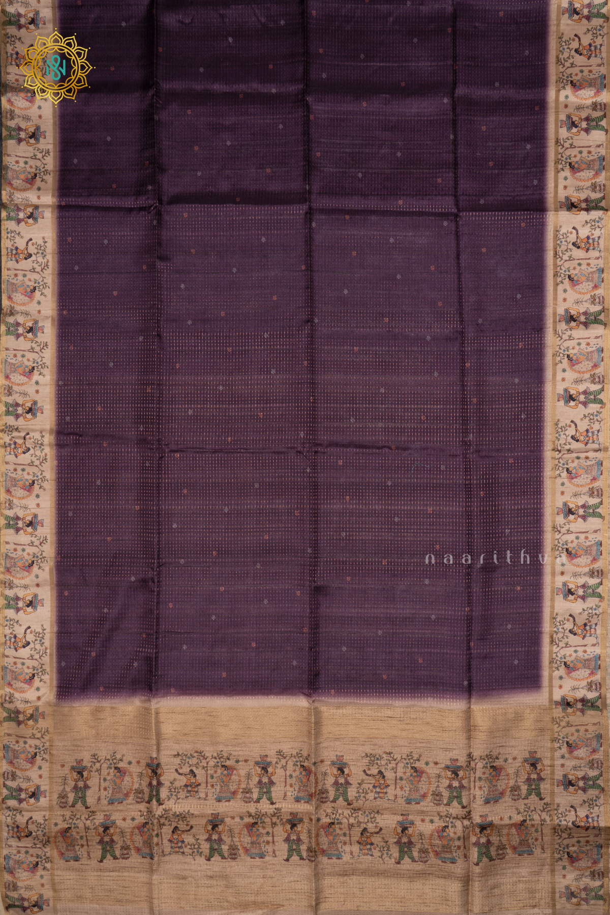 PURPLE - SEMI TUSSAR SILK SAREE ALLOVER ZARI STRIPES WITH PRINTED BORDER