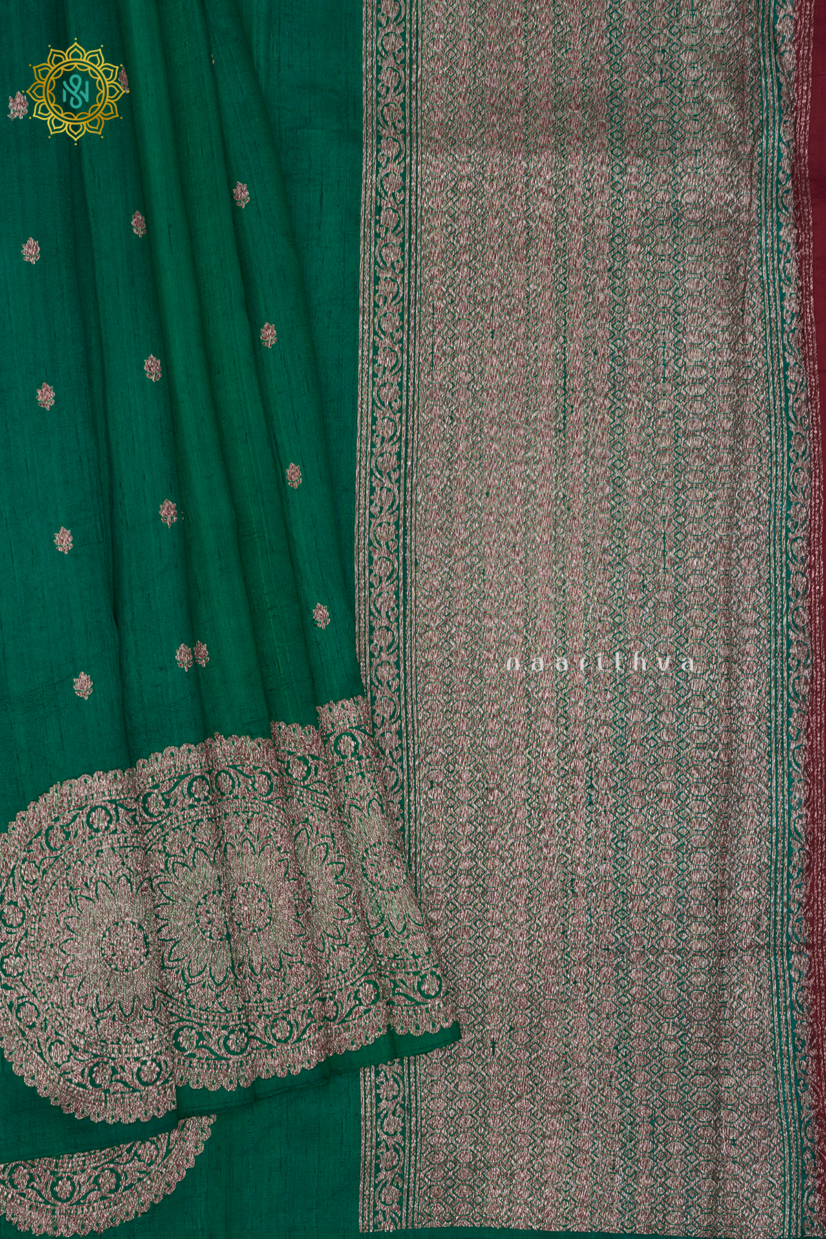 GREEN WITH RED - PURE BANARASI RAW SILK