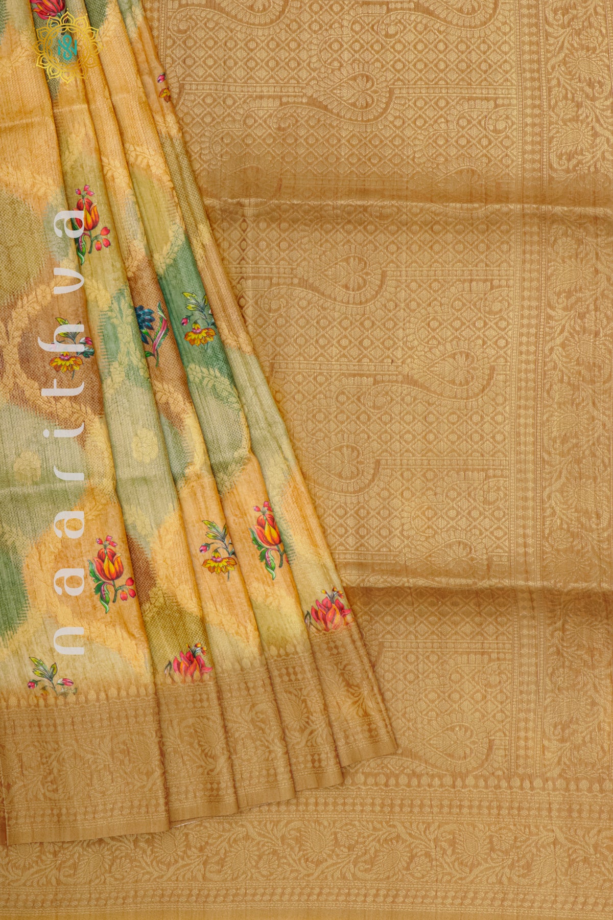 YELLOW WITH BROWN - CHANDERI SILK COTTON