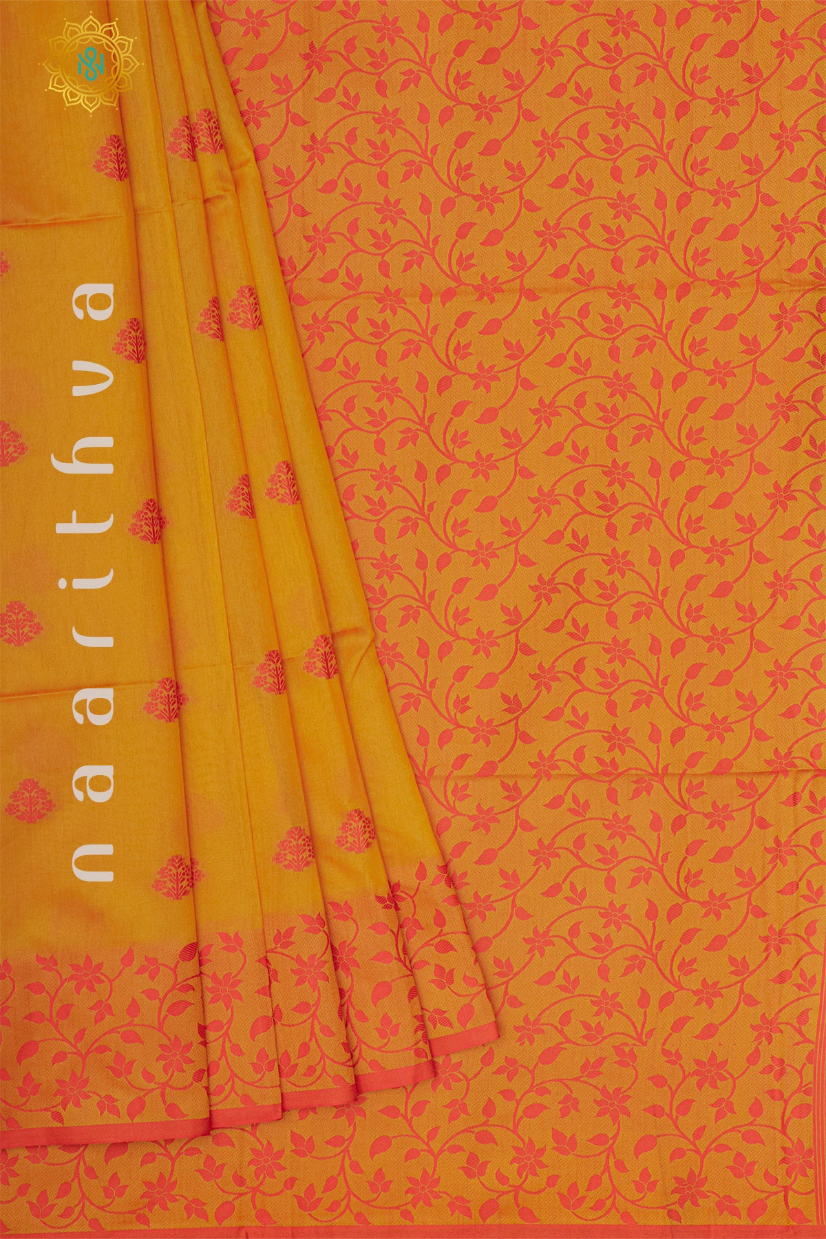 YELLOW WITH ORANGE - POLY COTTON