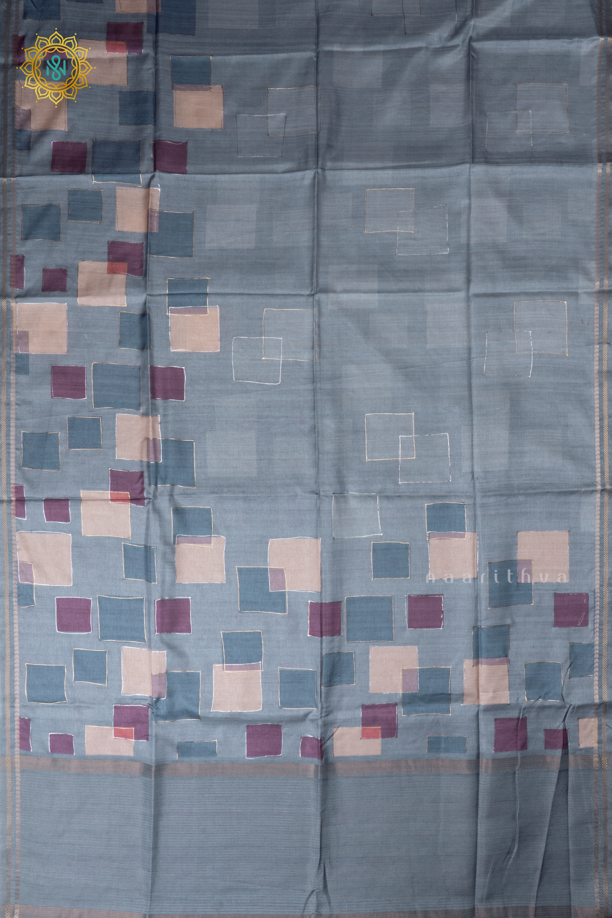 Elephant Grey Semi Tussar Silk Saree With Allover Geometrical Prints On The Body With Contrast Pallu