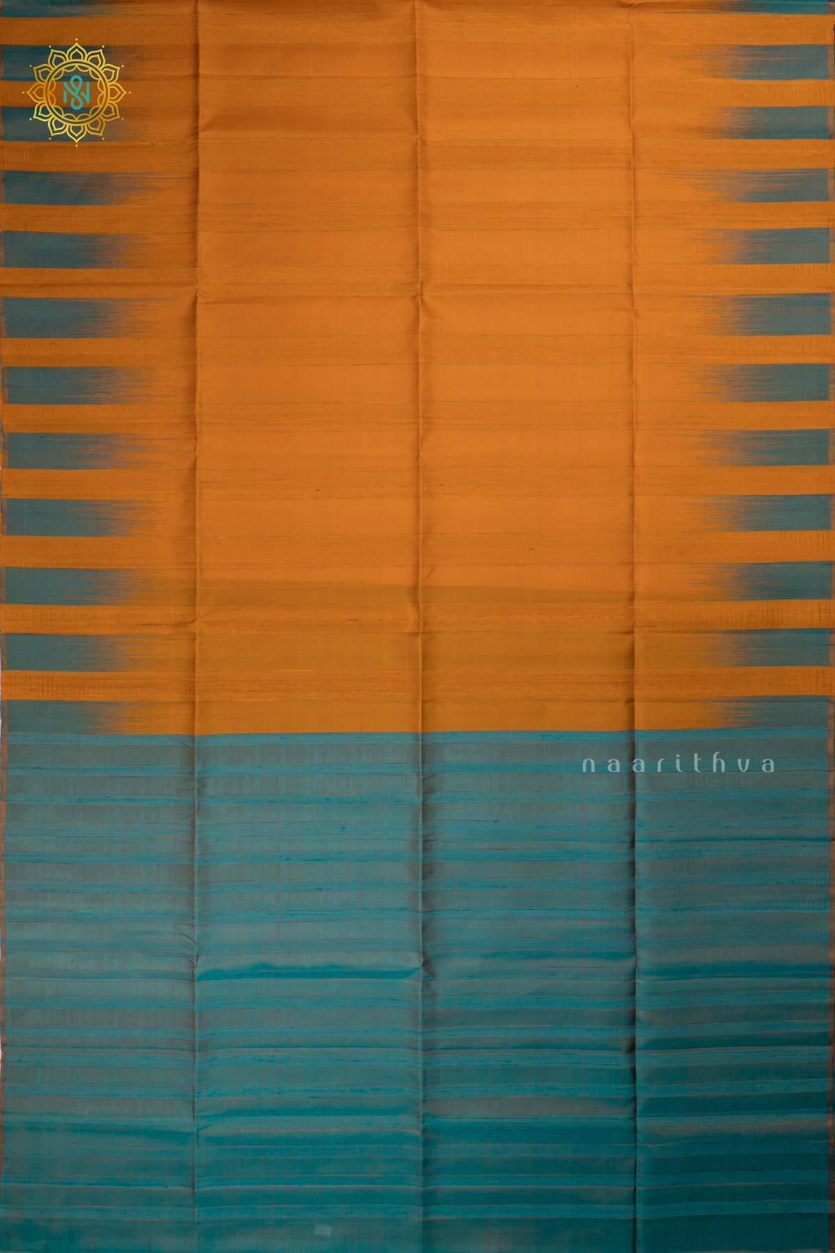 Orange with Blue Pure Kanjivaram Soft Silk Saree With Plain Body And Contrast Temple Rising Border, Pallu