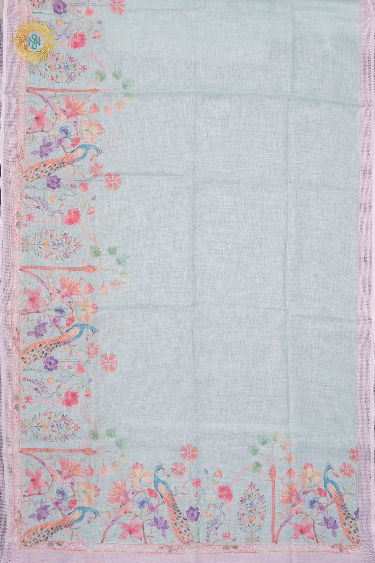 AQUA BLUE WITH PINK -  LINEN BY COTTON
