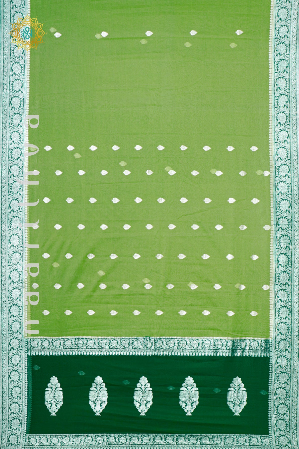 LIGHT GREEN WITH BOTTLE GREEN - PURE CHIFFON BANARAS